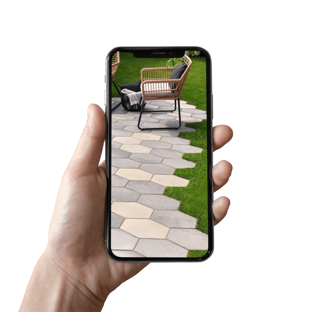 An iPhone featuring a patio design in augmented reality